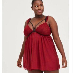 NWT Merlot Strappy Capsleeve Babydoll Chemise 3x 3